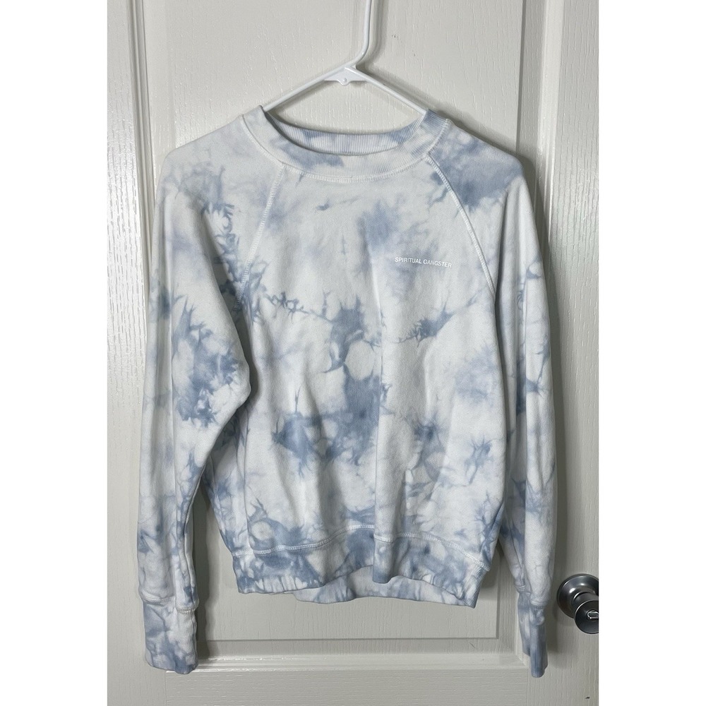 Spiritual Gangster‎ Sweatshirt Womens S Blue White Tie Dye Long Sleeve Crewneck